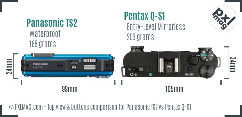 Panasonic TS2 vs Pentax Q-S1 top view buttons comparison