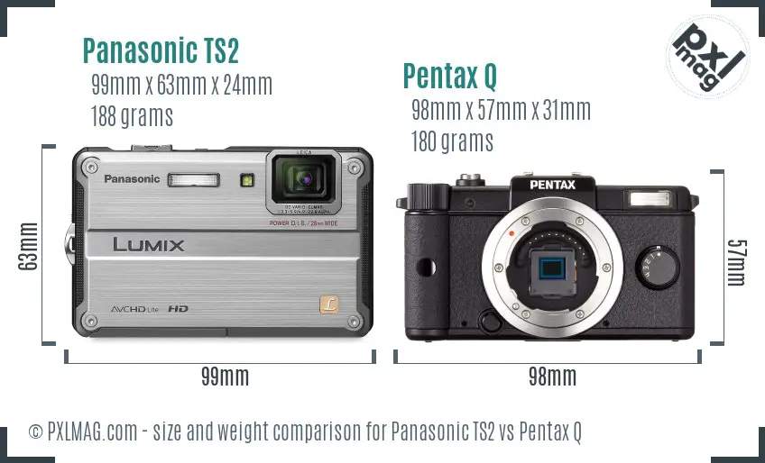 Panasonic TS2 vs Pentax Q size comparison