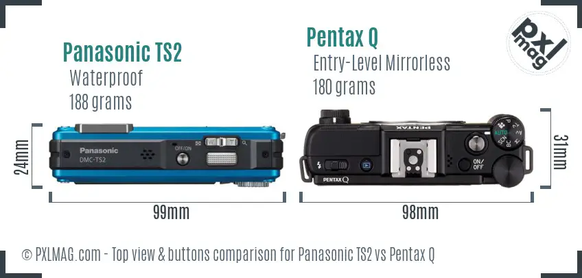Panasonic TS2 vs Pentax Q top view buttons comparison
