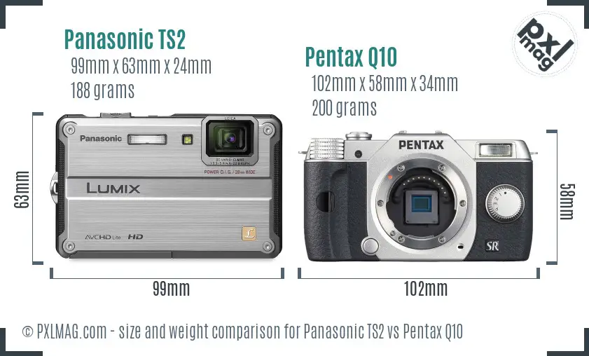 Panasonic TS2 vs Pentax Q10 size comparison