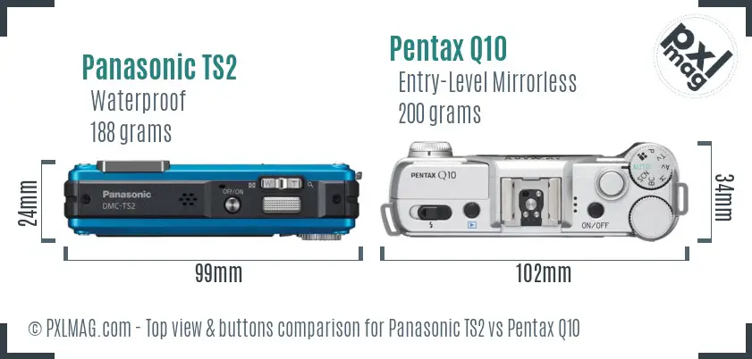 Panasonic TS2 vs Pentax Q10 top view buttons comparison