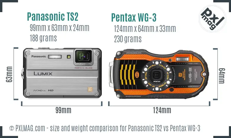 Panasonic TS2 vs Pentax WG-3 size comparison