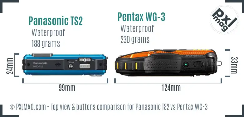 Panasonic TS2 vs Pentax WG-3 top view buttons comparison