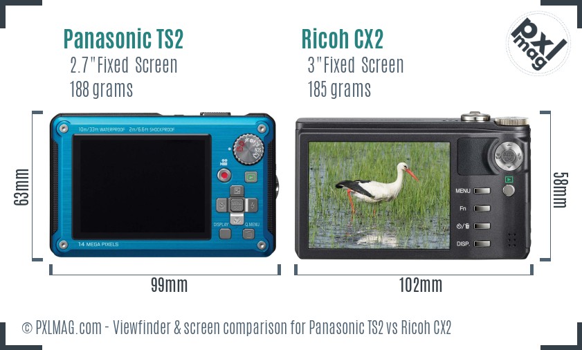 Panasonic TS2 vs Ricoh CX2 Screen and Viewfinder comparison