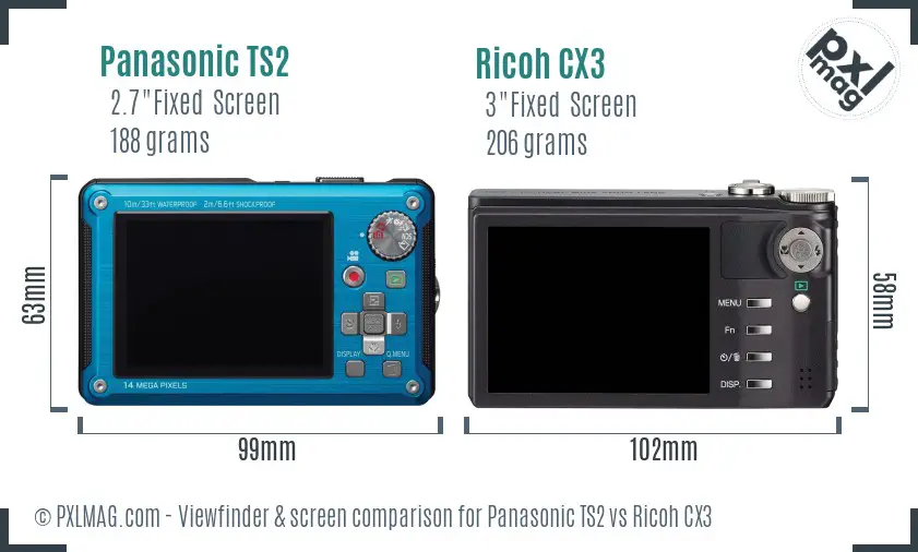 Panasonic TS2 vs Ricoh CX3 Screen and Viewfinder comparison