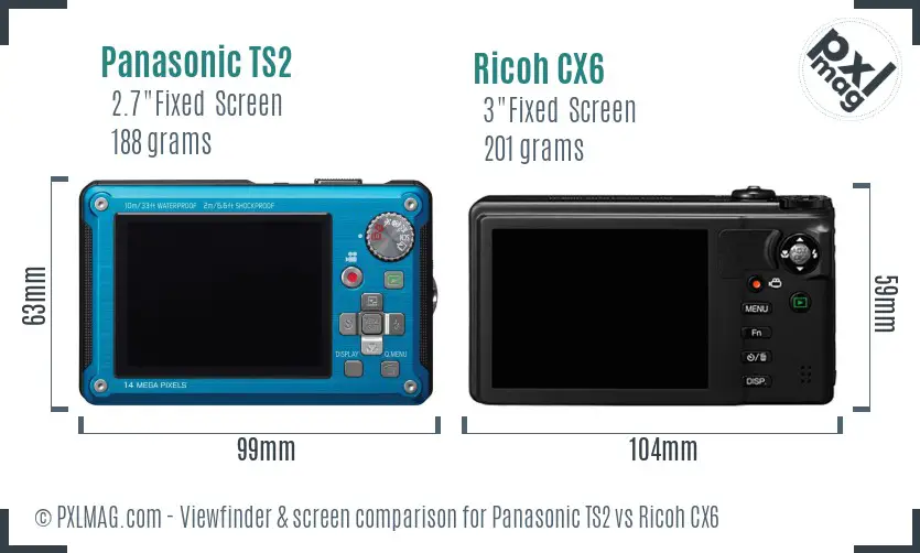 Panasonic TS2 vs Ricoh CX6 Screen and Viewfinder comparison