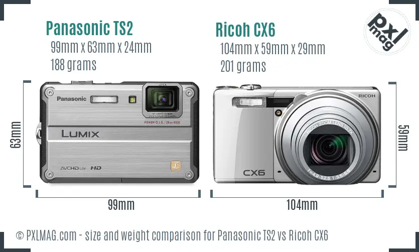 Panasonic TS2 vs Ricoh CX6 size comparison