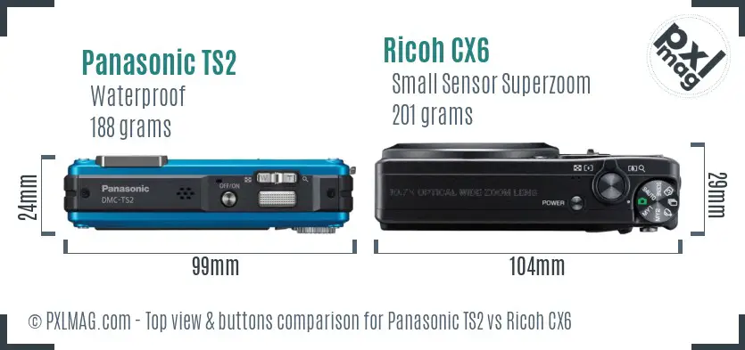 Panasonic TS2 vs Ricoh CX6 top view buttons comparison