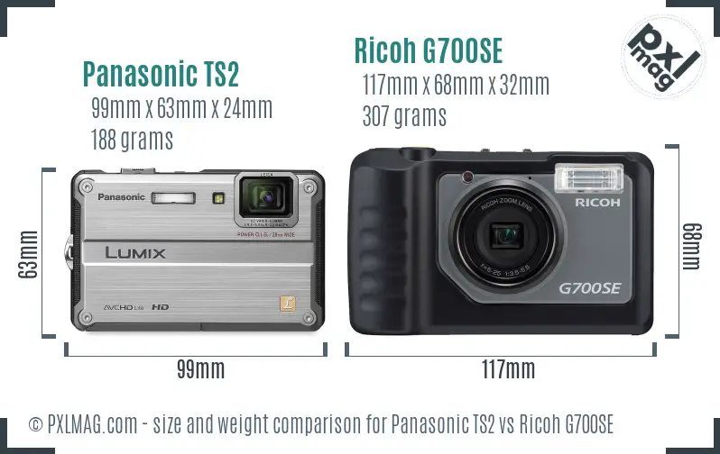 Panasonic TS2 vs Ricoh G700SE size comparison