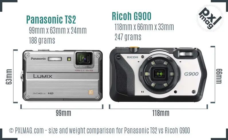 Panasonic TS2 vs Ricoh G900 size comparison