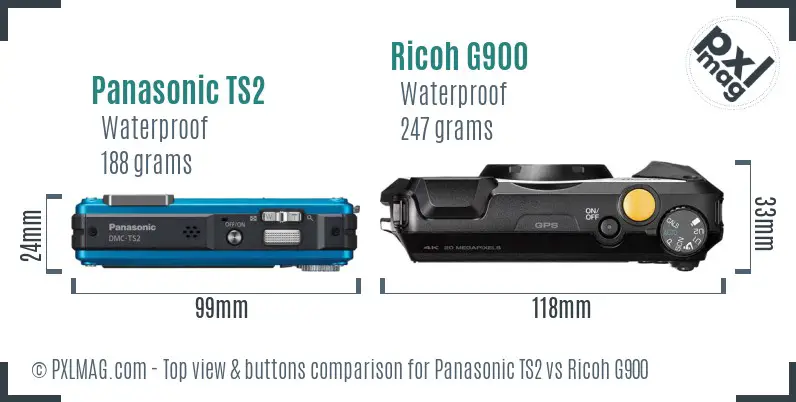 Panasonic TS2 vs Ricoh G900 top view buttons comparison