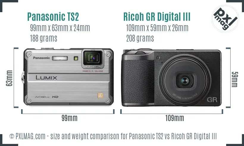 Panasonic TS2 vs Ricoh GR Digital III size comparison Panasonic TS2 vs Ricoh GR Digital III size comparison