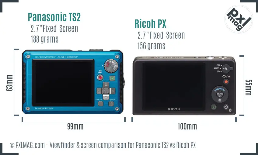 Panasonic TS2 vs Ricoh PX Screen and Viewfinder comparison