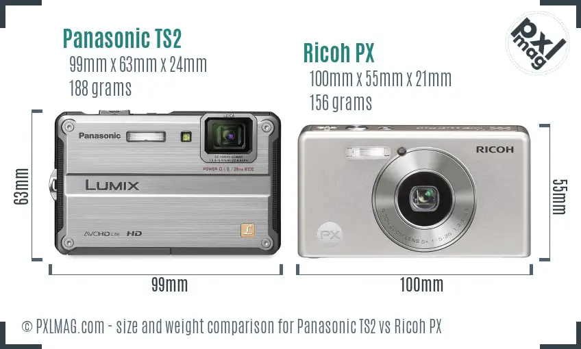 Panasonic TS2 vs Ricoh PX size comparison Panasonic TS2 vs Ricoh PX size comparison