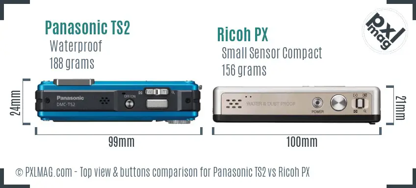 Panasonic TS2 vs Ricoh PX top view buttons comparison