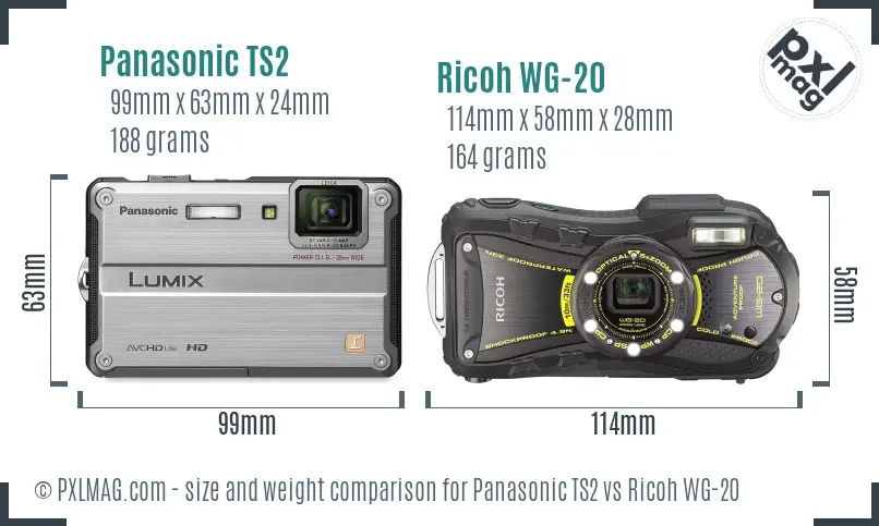 Panasonic TS2 vs Ricoh WG-20 size comparison