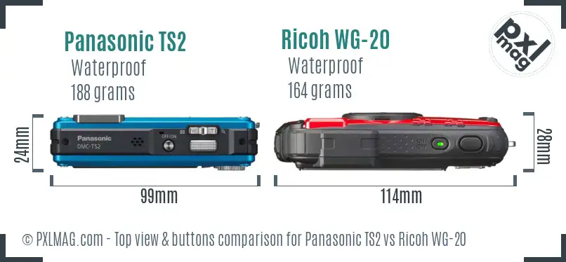 Panasonic TS2 vs Ricoh WG-20 top view buttons comparison