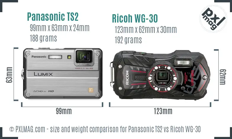 Panasonic TS2 vs Ricoh WG-30 size comparison Panasonic TS2 vs Ricoh WG-30 size comparison