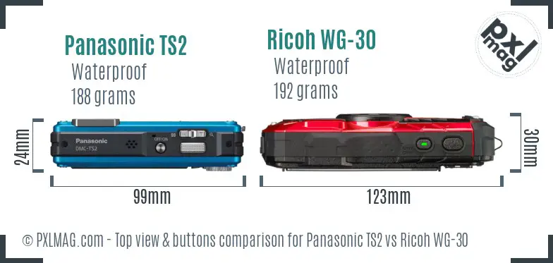 Panasonic TS2 vs Ricoh WG-30 top view buttons comparison