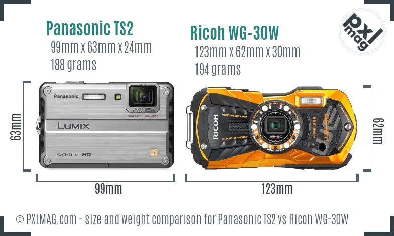 Panasonic TS2 vs Ricoh WG-30W size comparison