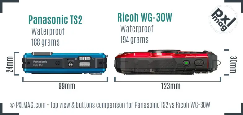 Panasonic TS2 vs Ricoh WG-30W top view buttons comparison