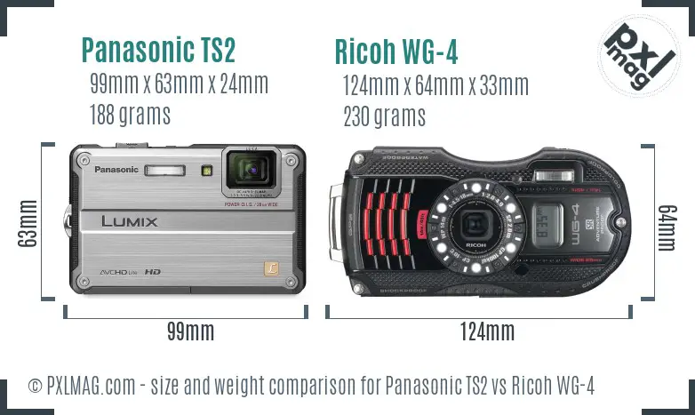 Panasonic TS2 vs Ricoh WG-4 size comparison