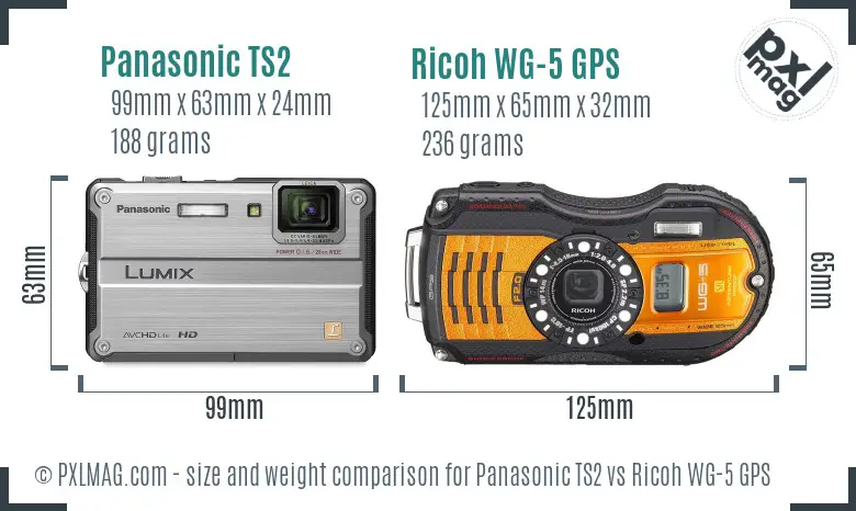 Panasonic TS2 vs Ricoh WG-5 GPS size comparison