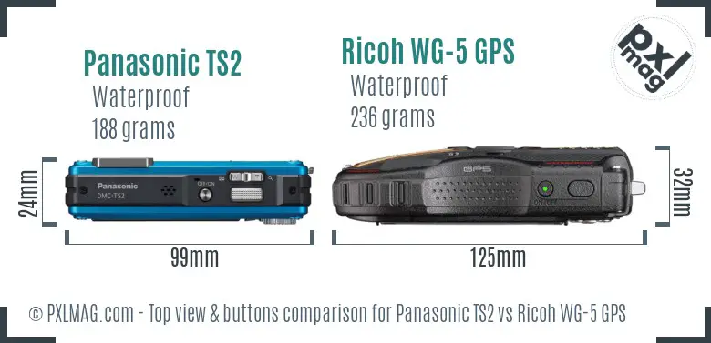 Panasonic TS2 vs Ricoh WG-5 GPS top view buttons comparison