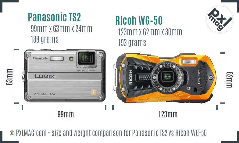 Panasonic TS2 vs Ricoh WG-50 size comparison