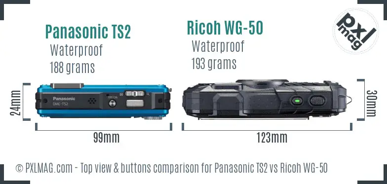 Panasonic TS2 vs Ricoh WG-50 top view buttons comparison