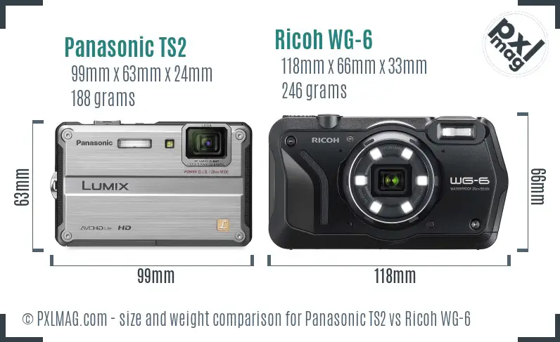Panasonic TS2 vs Ricoh WG-6 size comparison