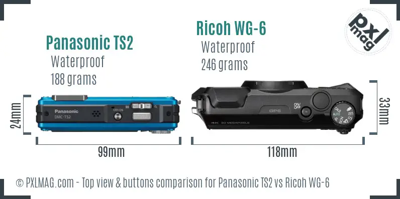 Panasonic TS2 vs Ricoh WG-6 top view buttons comparison