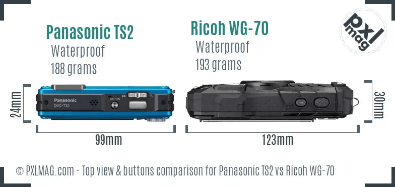 Panasonic TS2 vs Ricoh WG-70 top view buttons comparison Panasonic TS2 vs Ricoh WG-70 top view buttons comparison