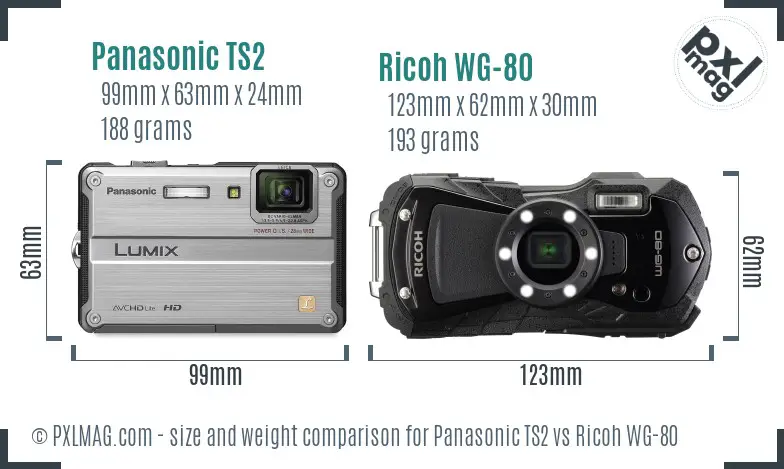 Panasonic TS2 vs Ricoh WG-80 size comparison