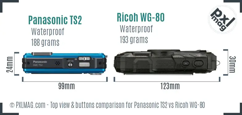 Panasonic TS2 vs Ricoh WG-80 top view buttons comparison