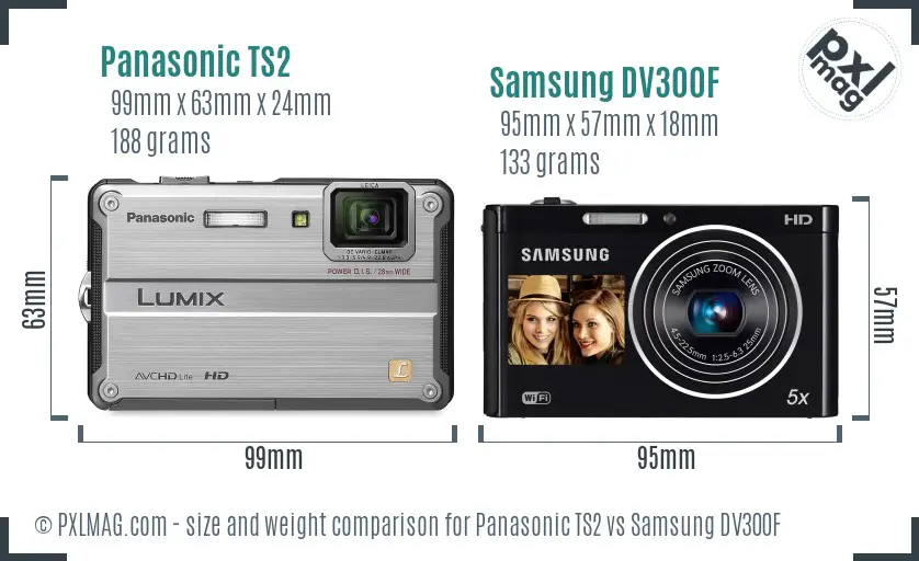 Panasonic TS2 vs Samsung DV300F size comparison