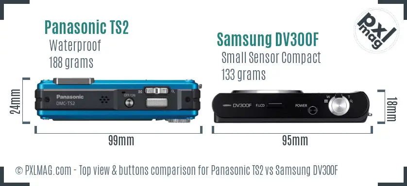 Panasonic TS2 vs Samsung DV300F top view buttons comparison