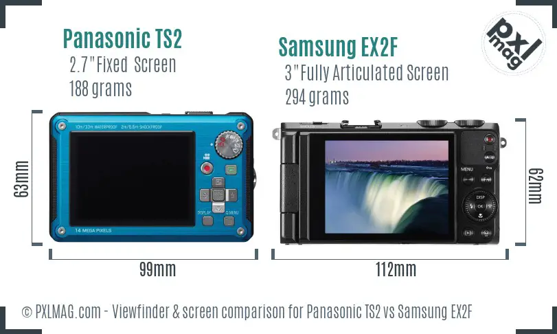 Panasonic TS2 vs Samsung EX2F Screen and Viewfinder comparison