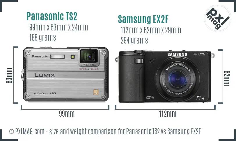 Panasonic TS2 vs Samsung EX2F size comparison