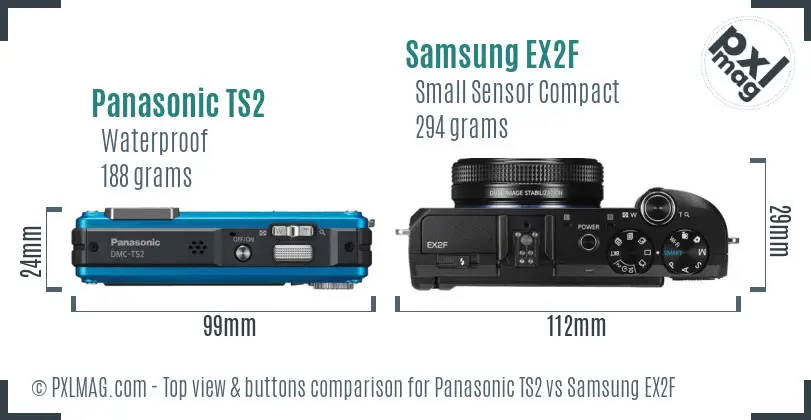 Panasonic TS2 vs Samsung EX2F top view buttons comparison