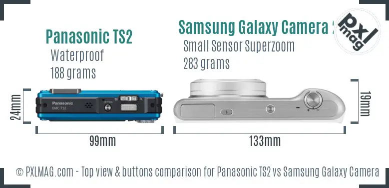 Panasonic TS2 vs Samsung Galaxy Camera 2 top view buttons comparison Panasonic TS2 vs Samsung Galaxy Camera 2 top view buttons comparison