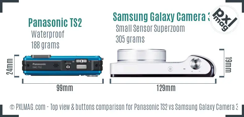 Panasonic TS2 vs Samsung Galaxy Camera 3G top view buttons comparison