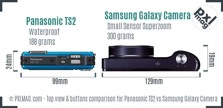 Panasonic TS2 vs Samsung Galaxy Camera top view buttons comparison Panasonic TS2 vs Samsung Galaxy Camera top view buttons comparison