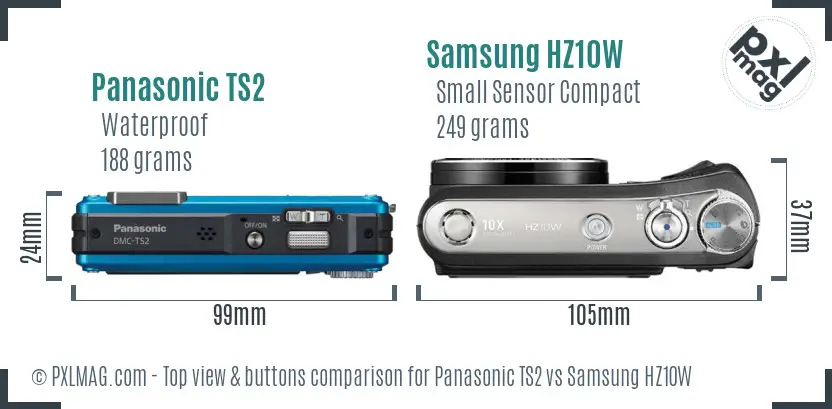 Panasonic TS2 vs Samsung HZ10W top view buttons comparison Panasonic TS2 vs Samsung HZ10W top view buttons comparison