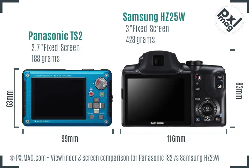 Panasonic TS2 vs Samsung HZ25W Screen and Viewfinder comparison