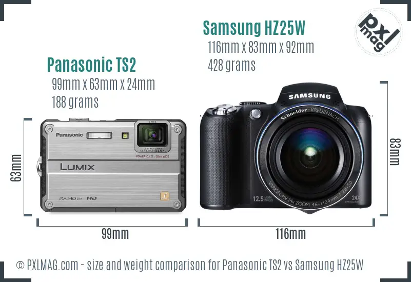 Panasonic TS2 vs Samsung HZ25W size comparison