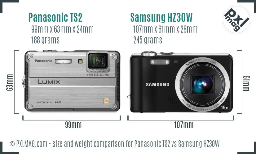 Panasonic TS2 vs Samsung HZ30W size comparison