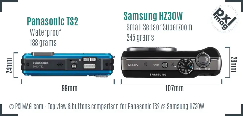 Panasonic TS2 vs Samsung HZ30W top view buttons comparison