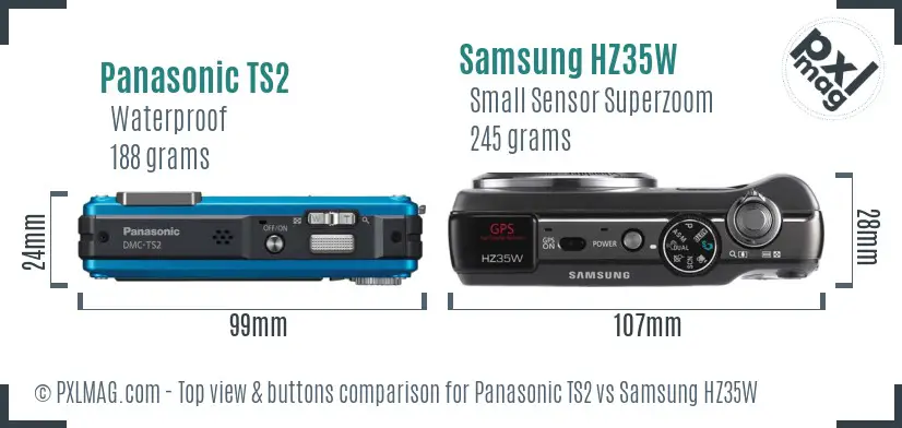 Panasonic TS2 vs Samsung HZ35W top view buttons comparison Panasonic TS2 vs Samsung HZ35W top view buttons comparison