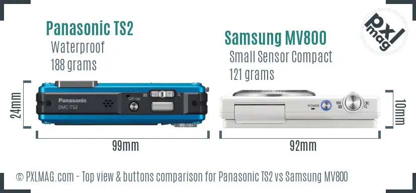 Panasonic TS2 vs Samsung MV800 top view buttons comparison Panasonic TS2 vs Samsung MV800 top view buttons comparison